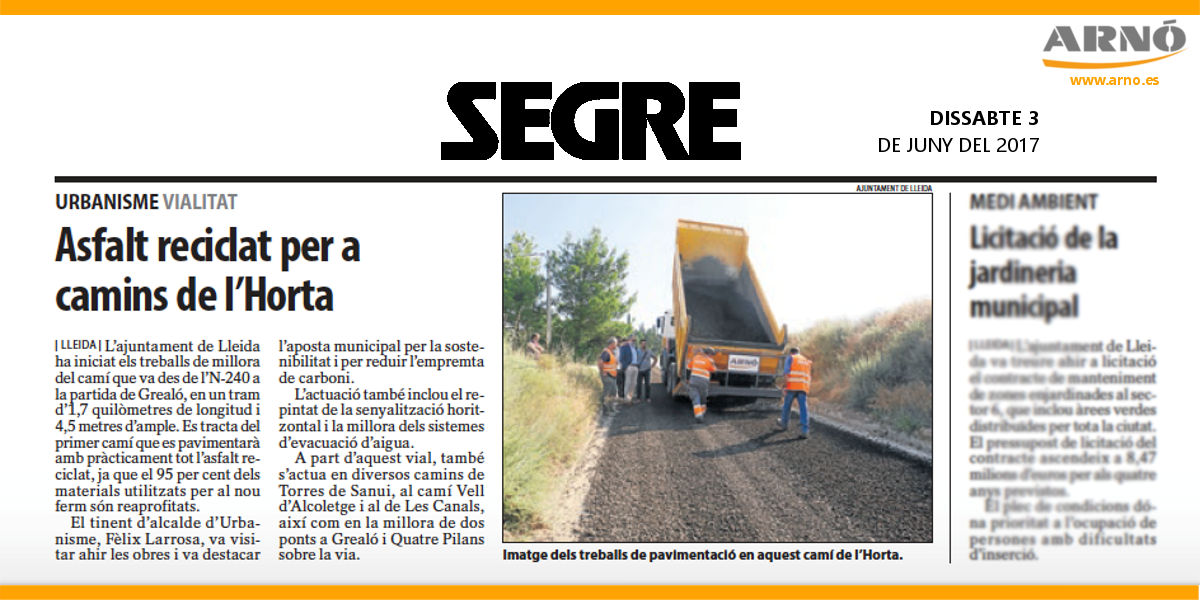 20170603 SEGRE-Asfalt reciclat camins de lHorta-Lleida-Arno