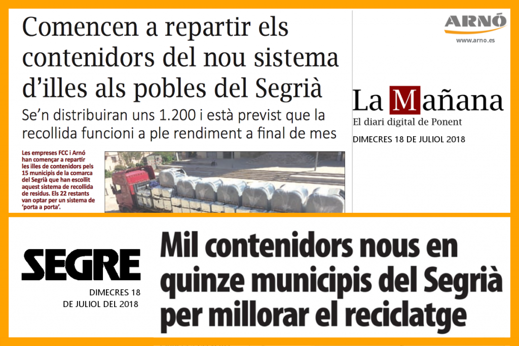 Noticies diari Segre i La Manyana: Comencen a repartir els contenidors del nou sistema per illes als pobles del Segrià. Mil contneidors nous als quinze municipis del Segrià per millorar el reciclatge. Arnó